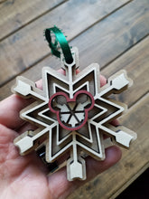 Load image into Gallery viewer, Woodcut Arrow/Mickey Snowflake Ornament