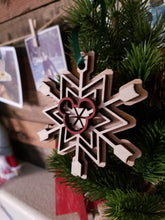 Load image into Gallery viewer, Woodcut Arrow/Mickey Snowflake Ornament