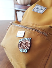 Load image into Gallery viewer, Pretzel Day Pin / Magnet with Hand Painted Lettering
