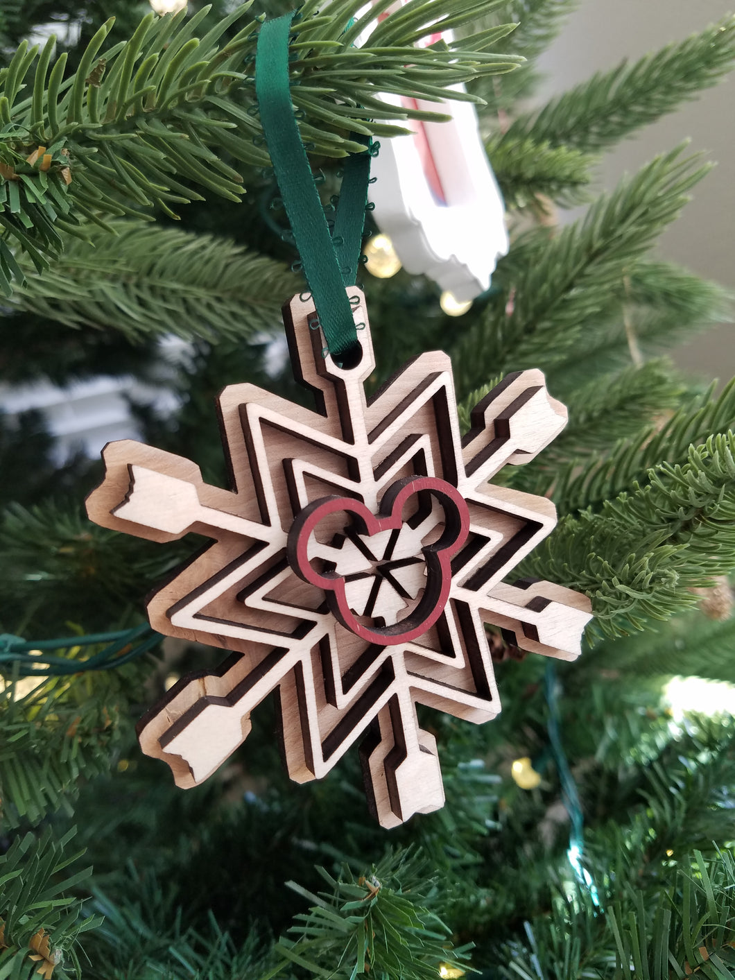 Woodcut Arrow/Mickey Snowflake Ornament